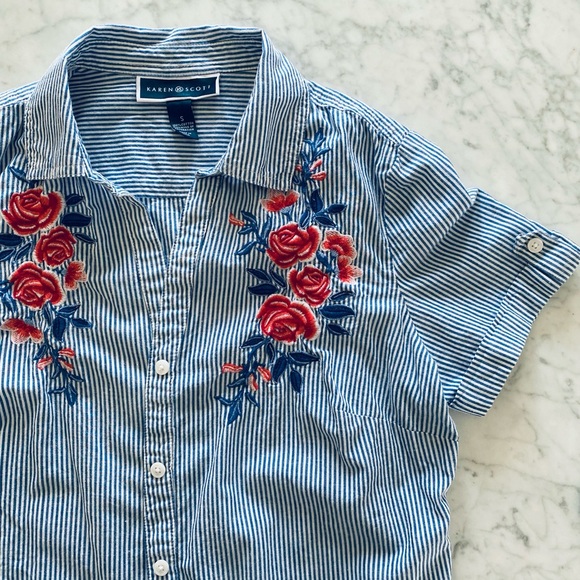 Karen Scott Tops - Karen Scott Embroidered Button Down Shirt